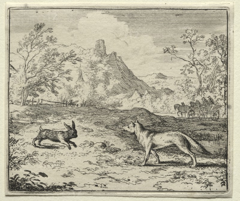 Reynard the Fox: Reynard and the Rabbit. Creator: Allart van Everdingen (Dutch, 1621-1675).