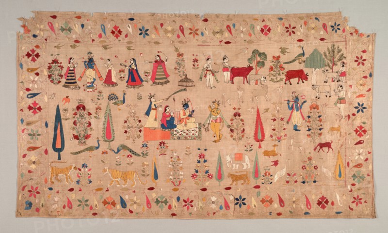 Rumal Decorated with Scenes of Krishna's Life, 1700s. Creator: Unknown.