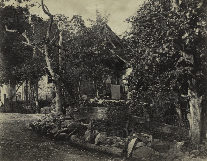 Rural Scene with Stone Building and Cross, c. 1857. Creator: Charles-Fortunat-Paul-Casimir Perier (French, 1812-1897).