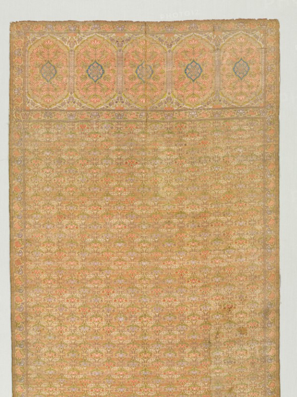 Sash with floral field and end panels on a gold ground, 1700s. Creator: Unknown.