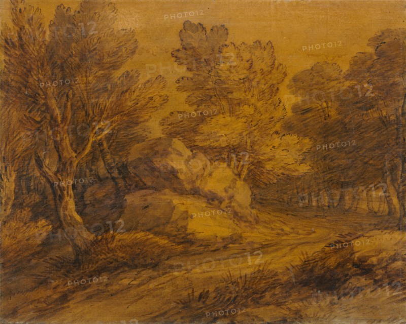 Scene with a Road Winding through a Wood, c. 1770. Creator: Thomas Gainsborough (British, 1727-1788).
