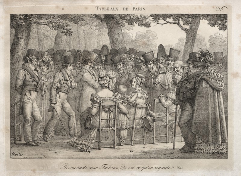 Scenes of Paris: Promenade in the Tuileries. What are they looking at?. Creator: Jean Henri Marlet (French, 1770-1847).