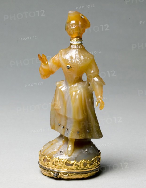 Scent Bottle and Box in the Form of a Woman, c 1880-1890. Creator: James Cox (British), attributed to.