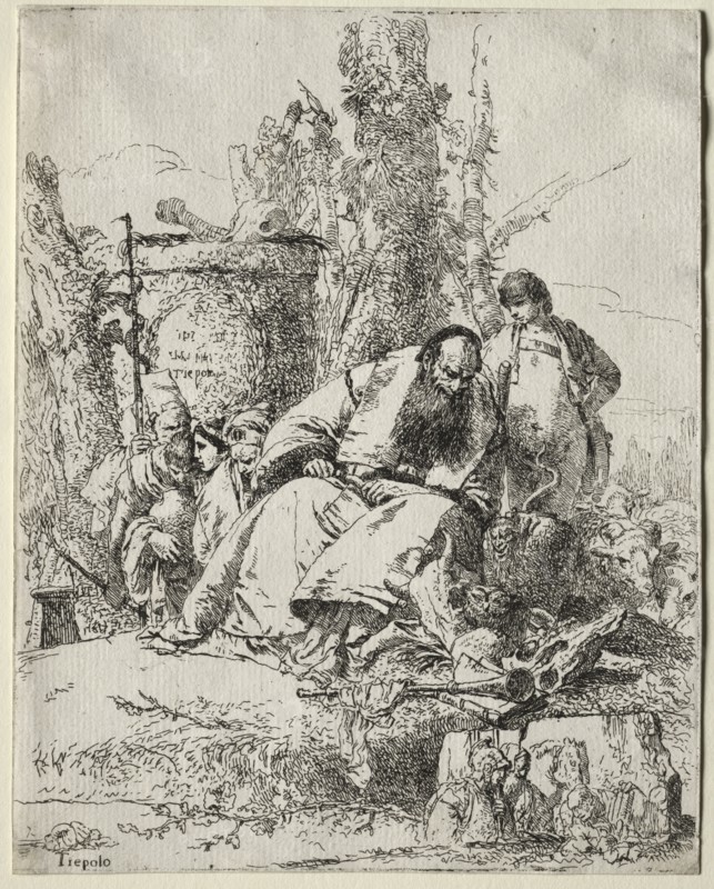 Scherzi: seated Magician, boy and four figures, 1735-40. Creator: Giovanni Battista Tiepolo (Italian, 1696-1770).