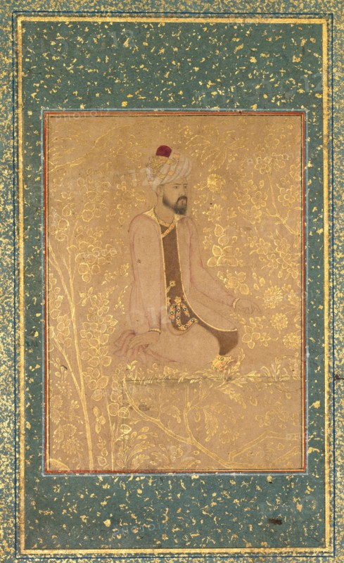 Seated Scholar, Border Fragment from the Teheran/Berlin album, c. 1605-1610. Creator: Unknown.