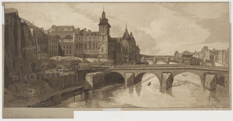 Selection of Twenty of the Most Picturesque Views in Paris:View of Pont au Change, 1802. Creator: Thomas Girtin (British, 1775-1802); Frederick Christian Lewis (British, 1779-1856).