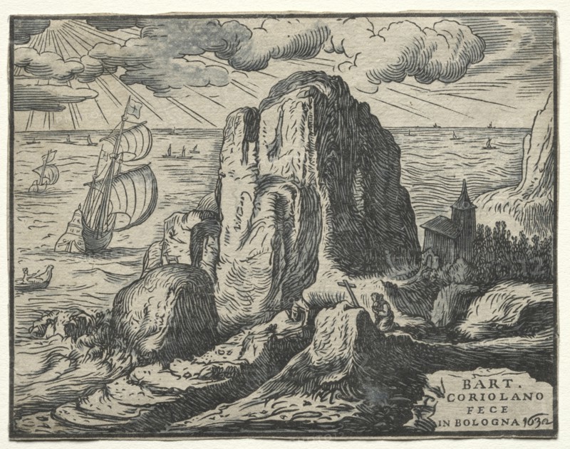 Set of 4 Landscapes: No. 4 - Cliff on the Seashore. Creator: Hendrick Goltzius (Dutch, 1558-1617).