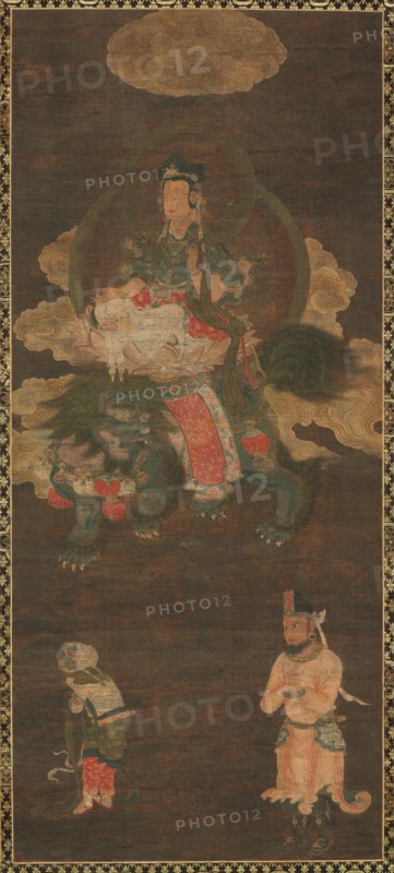 Shakyamuni Triad: Buddha Attended by Manjushri and Samantabhadra (Bodhisattva with Lion), late 1300s Creator: Unknown.