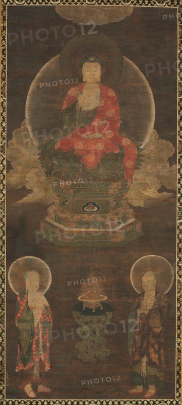 Shakyamuni Triad: Buddha Attended by Manjushri and Samantabhadra (Buddha), late 1300s. Creator: Unknown.