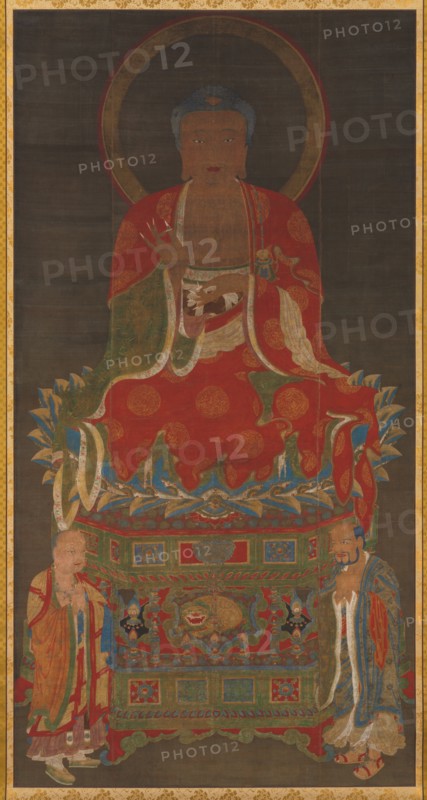 Shakyamuni Triad: Buddha Attended by Manjushri and Samantabhadra, 1300s. Creator: Unknown.