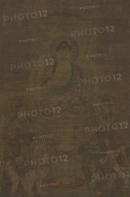 Shakyamuni Triad: Buddha Attended by Manjushri and Samantabhadra, c. 900. Creator: Unknown.