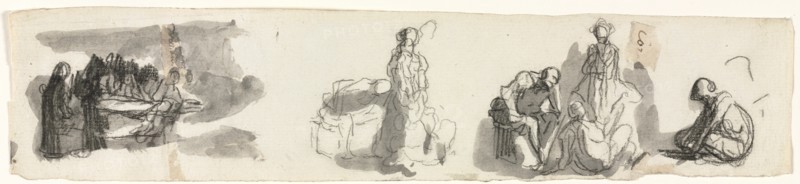 Sheet of Studies with a Group of Four Figures to the Right, third quarter 1800s. Creator: Honoré Daumier (French, 1808-1879).