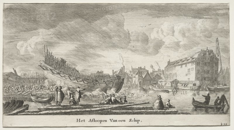 Ships of Amsterdam: Launching a Ship. Creator: Reinier Nooms (Dutch, c. 1623-1667).