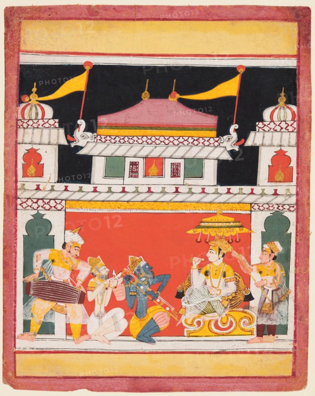 Shri Raga, from a Ragamala series; Three musicians perform before a noble, c. 1650. Creator: Unknown.