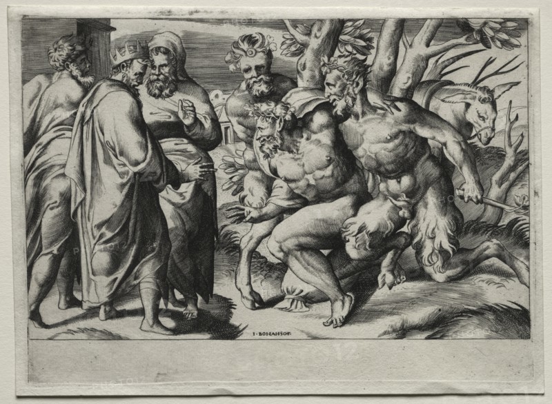 Silenus and King Midas, mid 16th century. Creator: Giulio Bonasone (Italian, c. 1510-aft 1576).