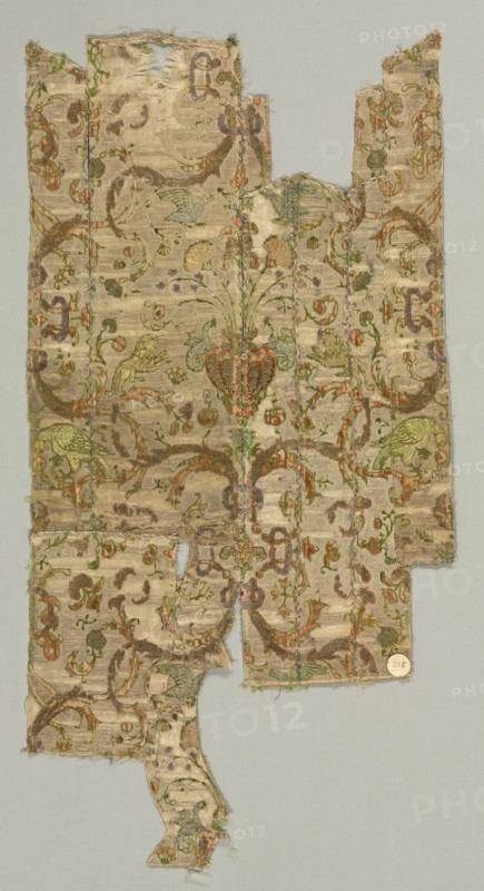 Silk Fragment in the Shape of the Upper Front of a Garment, 18th century. Creator: Unknown.