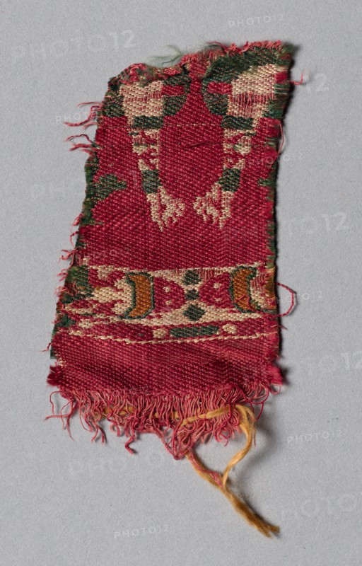 Silk Fragment: David (or Samson) killing the Lion, 600s - 700s. Creator: Unknown.