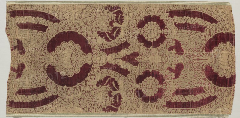 Silk Velvet with Gold in Pomegranate Pattern, 1450-1500. Creator: Unknown.