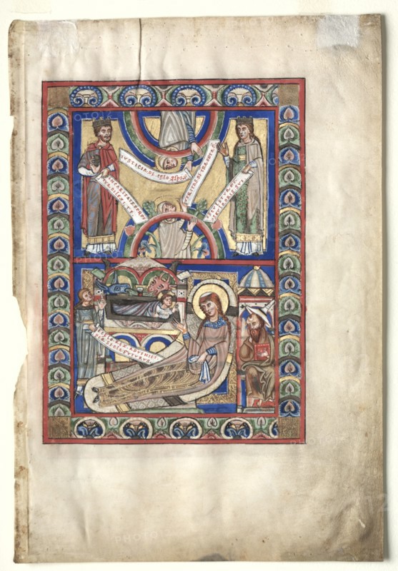 Single Leaf Excised from a Gospel Book: The Nativity (recto) and St. Matthew (verso), c. 1190. Creator: Unknown.