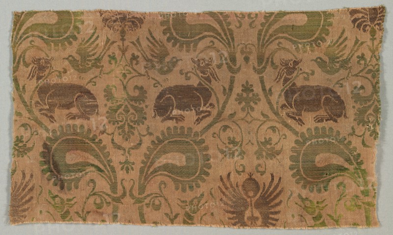 Silk with Dogs and Birds amid Vines, 1350-1400. Creator: Unknown.