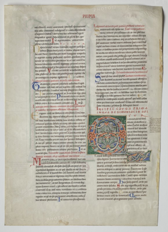 Single Leaf from a Decretum by Gratian: Decorated Initial Q[uidam habens filium obtulit], c1160-1165 Creator: Unknown.