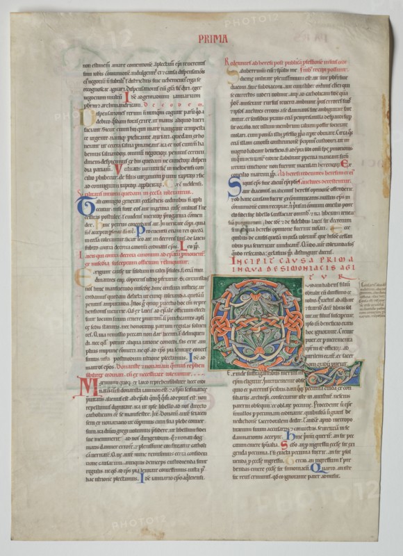 Single Leaf from a Decretum by Gratian: Decorated Initial Q[uidam habens filium obtulit]..., c. 1160 Creator: Unknown.