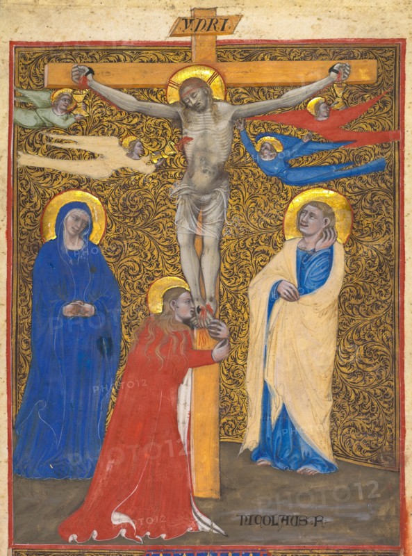 Single Leaf from a Missal: The Crucifixion, c. 1390. Creator: Nicolò da Bologna (Italian, c. 1325-1403), attributed to.