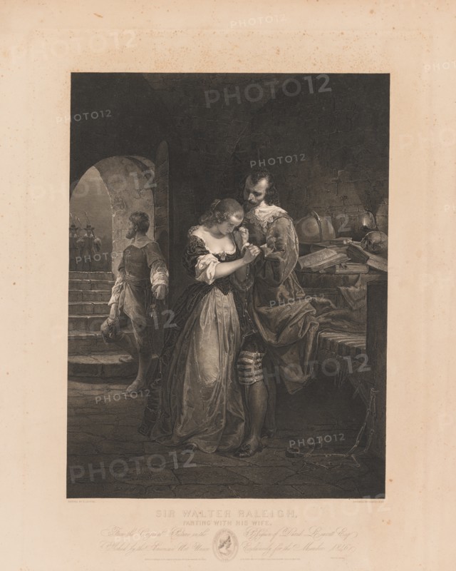 Sir Walter Raleigh Painting with his Wife. Creator: Charles Kennedy Burt (American, 1823-1892).