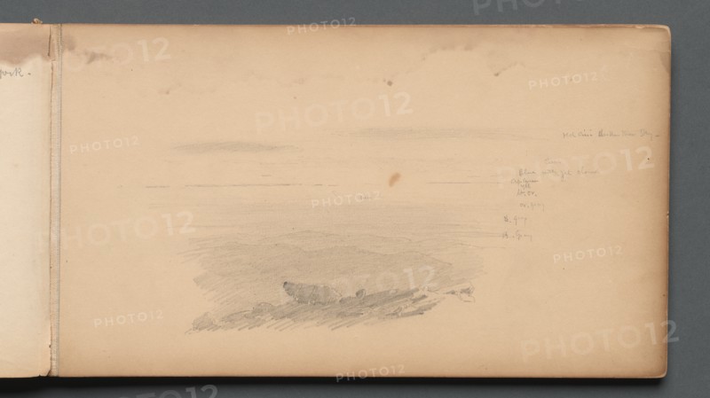 Sketchbook, page 04: Sea Scape with Color Notations, 1859. Creator: Sanford Robinson Gifford (American, 1823-1880).