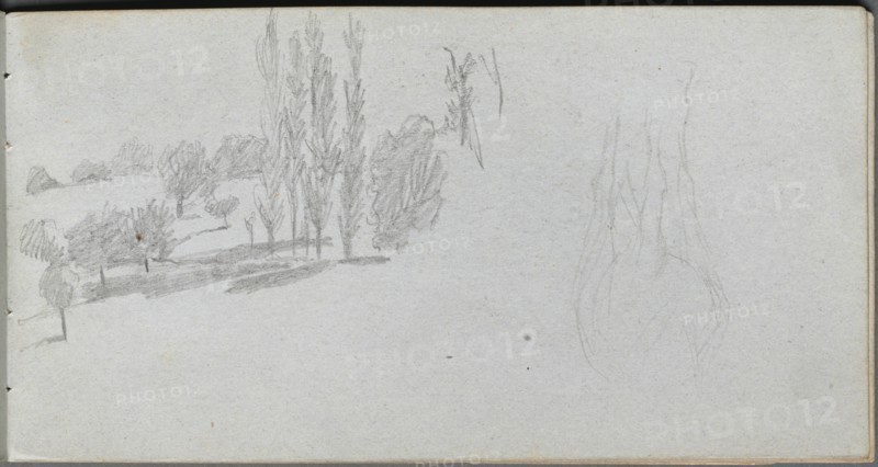 Sketchbook, page 18: Study of a Horse and Landscape Study. Creator: Ernest Meissonier (French, 1815-1891).