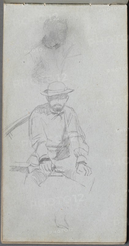 Sketchbook, page 30: Seated male Figure and Figure in Profile. Creator: Ernest Meissonier (French, 1815-1891).
