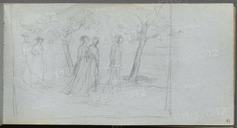 Sketchbook, page 41: Figures in a Landscape. Creator: Ernest Meissonier (French, 1815-1891).