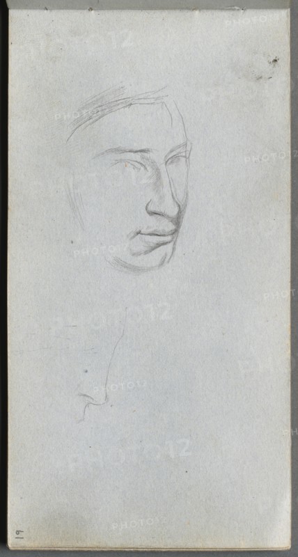 Sketchbook, page 61: Face, 3/4 view profile. Creator: Ernest Meissonier (French, 1815-1891).