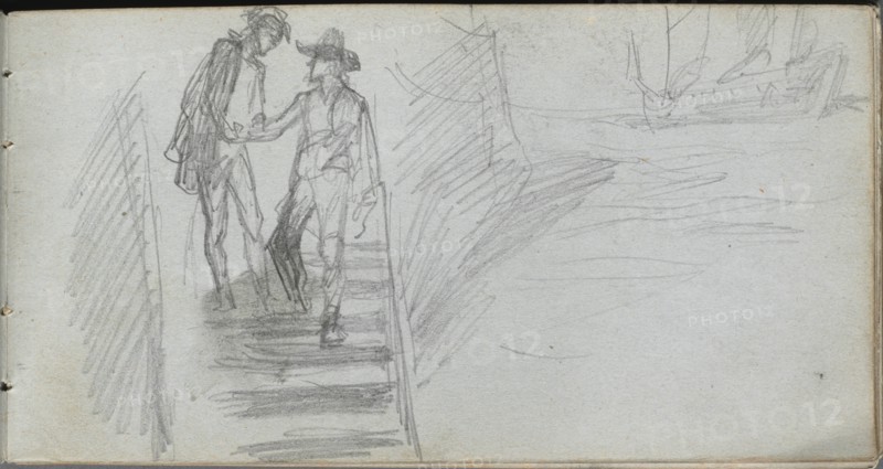 Sketchbook, page 64: Figures on a Stairway. Creator: Ernest Meissonier (French, 1815-1891).