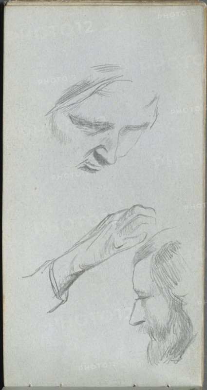 Sketchbook, page 70: Study of Two Faces and a Hand. Creator: Ernest Meissonier (French, 1815-1891).