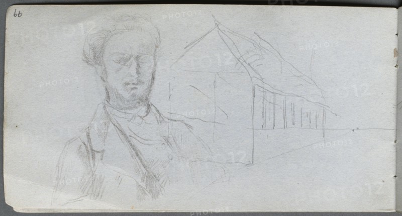 Sketchbook, page 99: Study of Figure, Building. Creator: Ernest Meissonier (French, 1815-1891).
