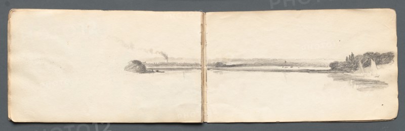 Sketchbook: "Landscape with Sailboats", 1814. Creator: Samuel Prout (British, 1783-1852).