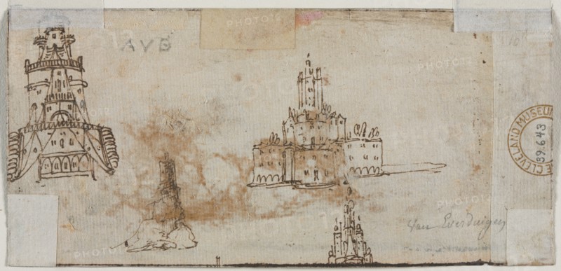 Sketches of Castles (verso), 1600s. Creator: Unknown.