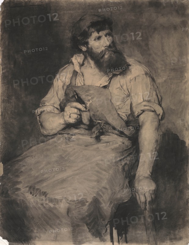 Smithy, study for "Das Gericht", c.1883. Creator: Samuel H. Crone (American, 1858-1913).