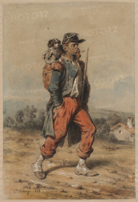 Soldier with Dog, 1853. Creator: Joseph-Louis-Hippolyte Bellangé (French, 1800-1866).