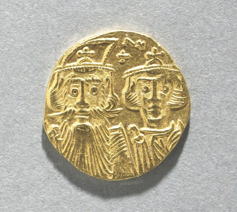 Solidus with Busts of Constans II and Constantine IV (obverse), 659-661. Creator: Unknown.