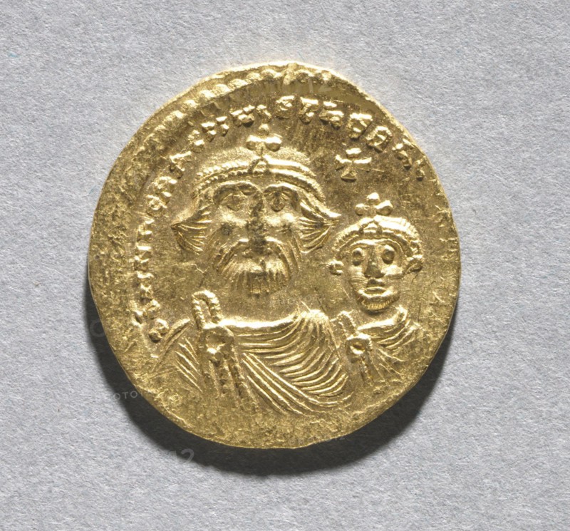 Solidus with Heraclius and his Son Heraclius Constantine (obverse), c. 616-625. Creator: Unknown.