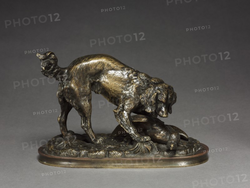 Spaniel and Duck, c.1830 - 1875. Creator: Antoine-Louis Barye (French, 1796-1875).