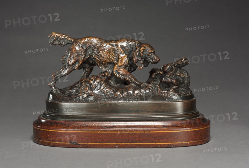 Spaniel Pointing a Rabbit, c. 1830 -1875. Creator: Antoine-Louis Barye (French, 1796-1875).