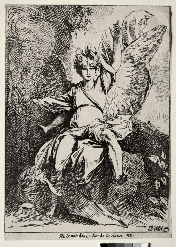 Specimens of Polyautography: The Angel at the Tomb of Christ, 1801. Creator: Benjamin West (American, 1738-1820).