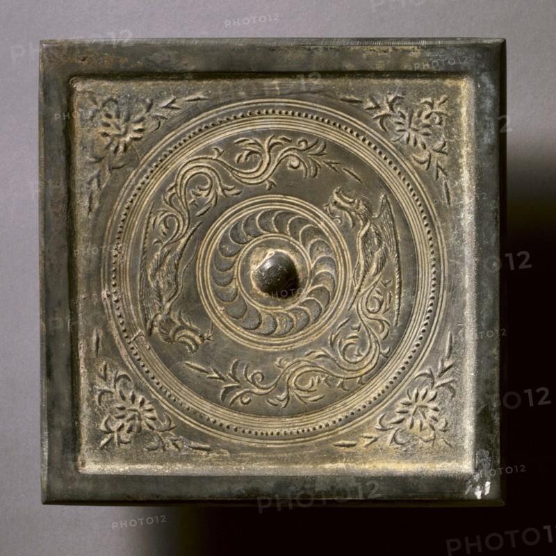 Square Mirror with Two Phoenixes and Floral Sprays, 960-1127. Creator: Unknown.