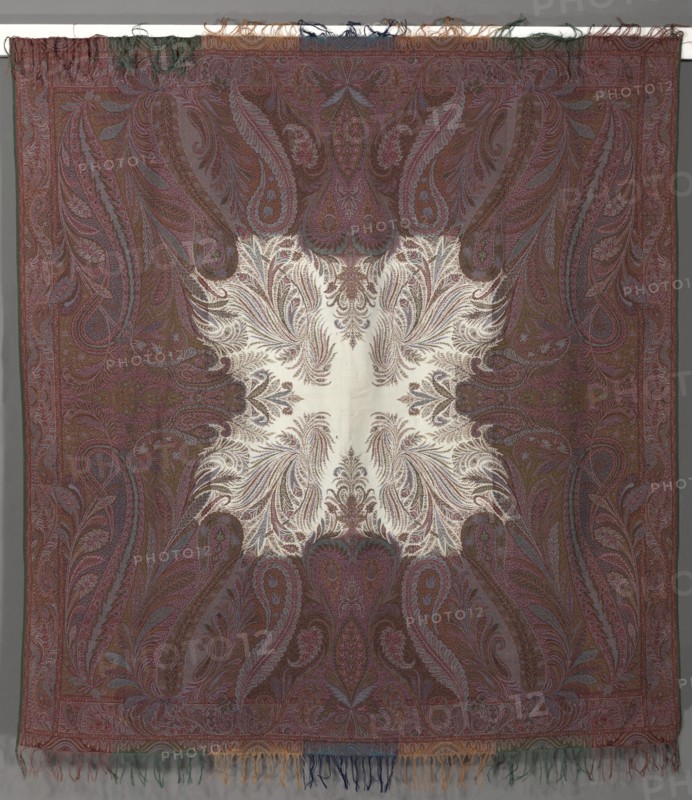 Square shawl with Quarter Shawl Layout and Ivory Center, 1848-1851. Creator: Unknown.