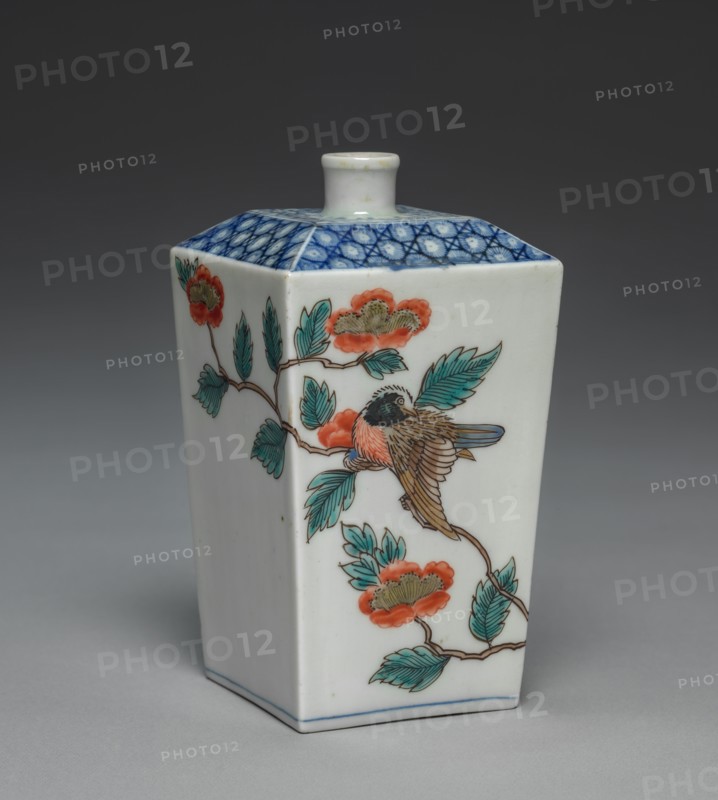 Square Tapered Bottle with Bird and Butterfly Design: Ko Imari Type, late 17th century. Creator: Unknown.