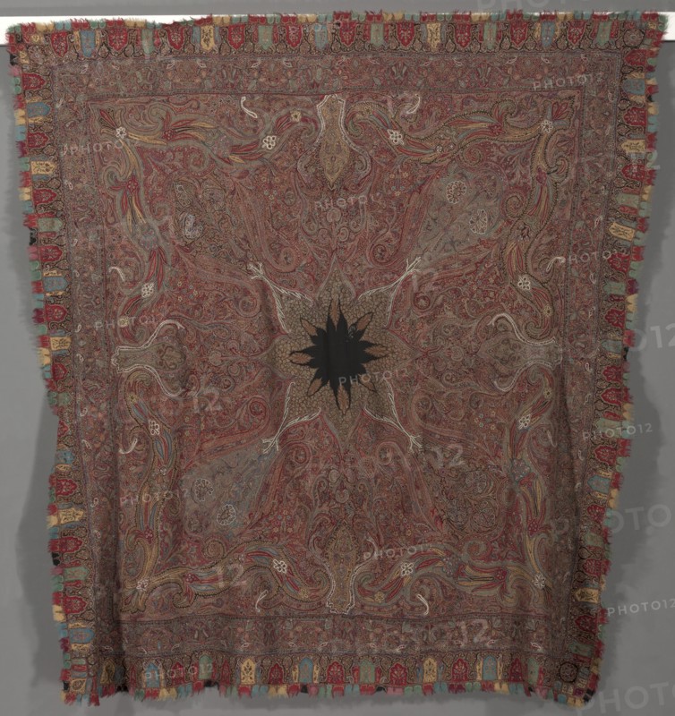Squre Pieced Shawl with Vase Corners, 1867-1875. Creator: Unknown.