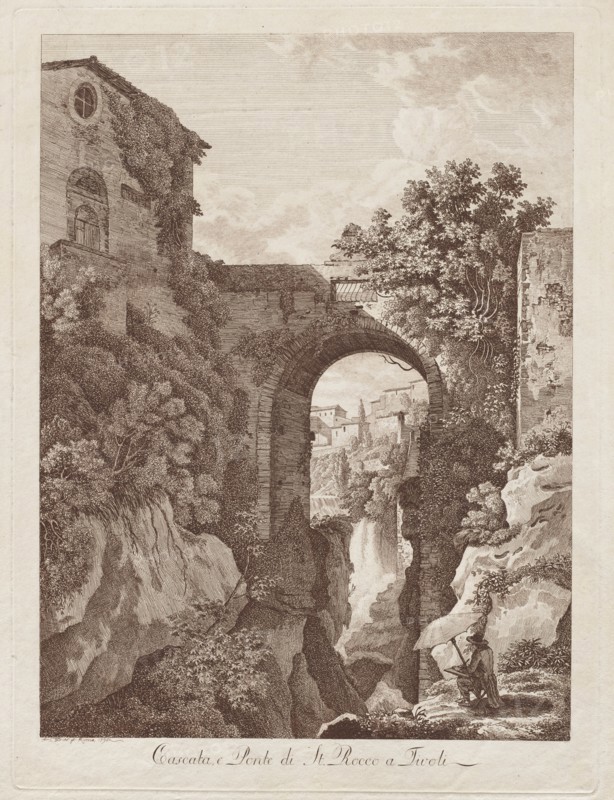 St. Rocco Waterfall and Bridge at Tivoli (Cascata e Ponte di St. Rocco a Tivoli), 1795. Creator: Albert Christoph Dies (Austrian, 1755-1822).